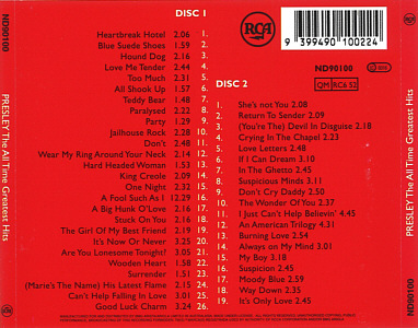 PRESLEY The All Time Greatest Hits - Australia 2002 - BMG ND 90100 - Elvis Presley CD PRESLEY The All Time Greatest Hits - New Zealand 2000 - BMG ND 90100