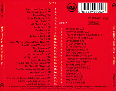 PRESLEY The All Time Greatest Hits - Germany 1987 - BMG PD 90100(2)