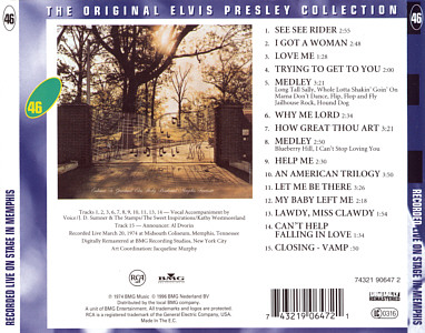 Elvis Recorded Live On Stage In Memphis - Elvis Presley CD Elvis Recorded Live On Stage In Memphis - The Original Elvis Presley Collection Vol. 46 - EU 1999 - BMG BMG 74321 90647 2