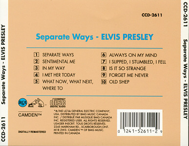 Separate Ways - Canada 1994 - BMG CCD-2611 - Elvis Presley CD