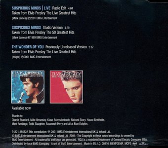 Suspicious Minds | Live (numbered) - EU 2001 - BMG 74321 855822 - Elvis ...