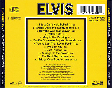 That's The Way It Is - Elvis Presley CD That's The Way It Is - Germany 1999 - BMG 74321 14690 2- Elvis Presley CD