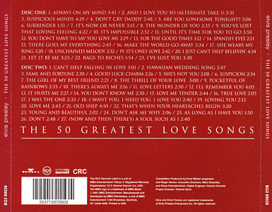The 50 Greatest Love Songs - USA 2001 - BMG BG2-68026-2 (Columbia Record Club) - Elvis Presley CD