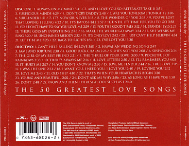 The 50 Greatest Love Songs - BMG 07863 68026 2 - USA  2008 - Elvis Presley CD