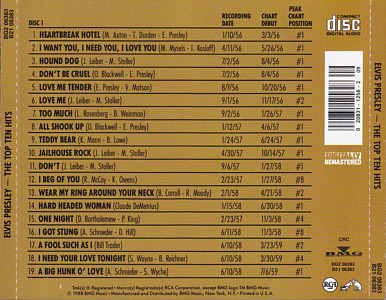 The Top Ten Hits - USA 1998 - BMG BG2 6383 - CRC - Elvis Presley CD The Top Ten Hits - USA 1996 - BMG BG2 6383 - CRC - Elvis Presley CD