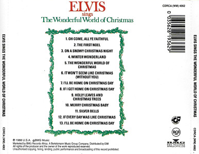 Elvis Sings The Wonderful World Of Christmas - South Africa 1993 - BMG CDRCA (WM) 4062 - Elvis Presley CD