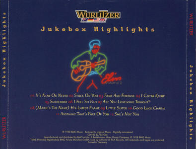 Wurlitzer Jukebox Highlights Volume 2 - Elvis' Golden Records Volume 2 - Germany 1997 - BMG ND 89429