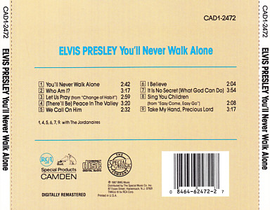 You'll Never Walk Alone - Canada 1995 - BMG CAD1-2472 - Elvis Presley CD