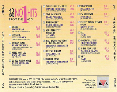 40 Years No. 1 Hits From The 60's - Netherlands 1988 - EVA 7910472 - Elvis Presley Various Artists CD