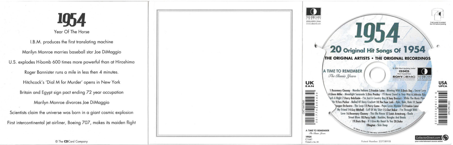 A Time To Remember - The Classic Years 1954 - UK 2006 - Sony / BMG Music Entertainment / CD Card Company CD542S - Elvis Presley Various Artist CD