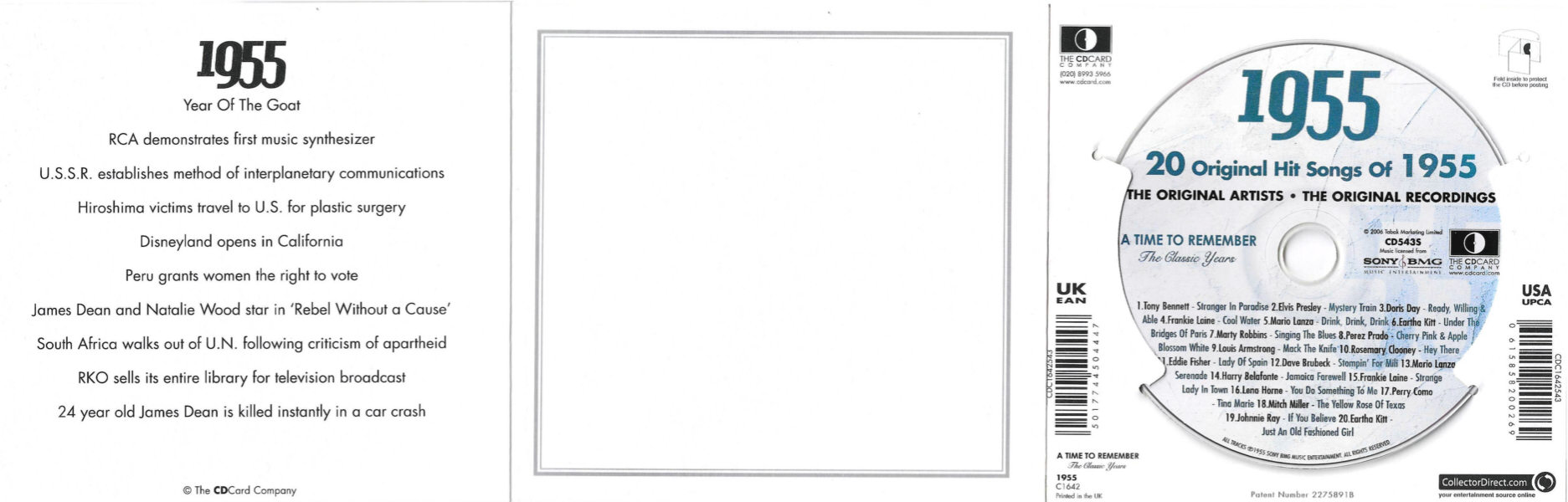 A Time To Remember - The Classic Years 1955 - UK 2006 - Sony / BMG Music Entertainment / CD Card Company CD543S - Elvis Presley Various Artist CD