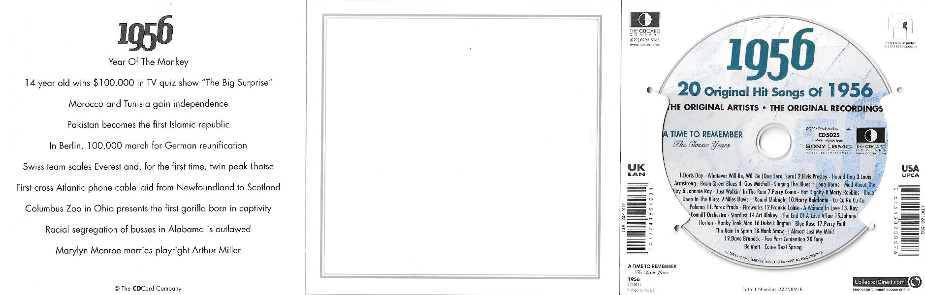 A Time To Remember - The Classic Years 1956 - UK 2006 - Sony / BMG Music Entertainment / CD Card Company CD502S - Elvis Presley Various Artist CD