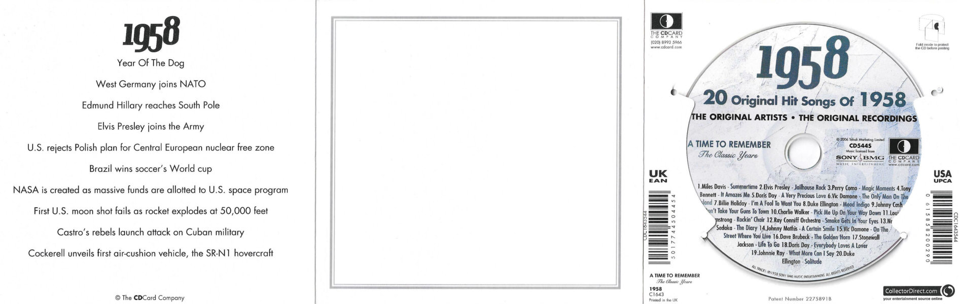 A Time To Remember - The Classic Years 1958 - UK 2006 - Sony / BMG Music Entertainment / CD Card Company CD544S - Elvis Presley Various Artist CD