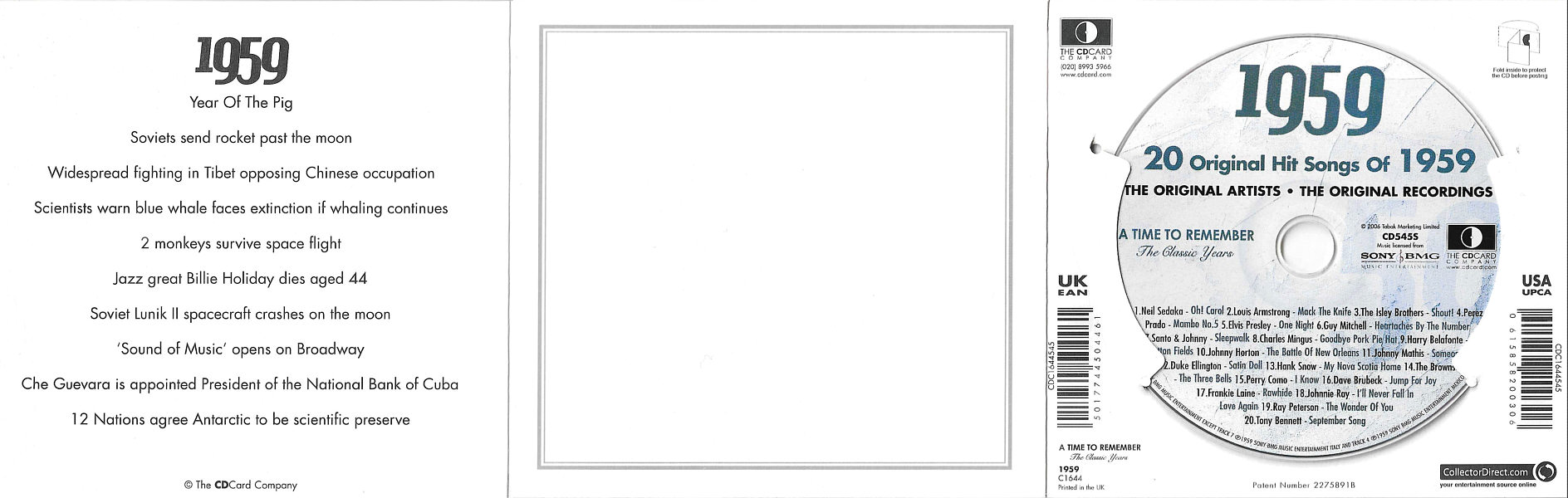 A Time To Remember - The Classic Years 1959 - UK 2006 - Sony / BMG Music Entertainment / CD Card Company CD545S - Elvis Presley Various Artist CD