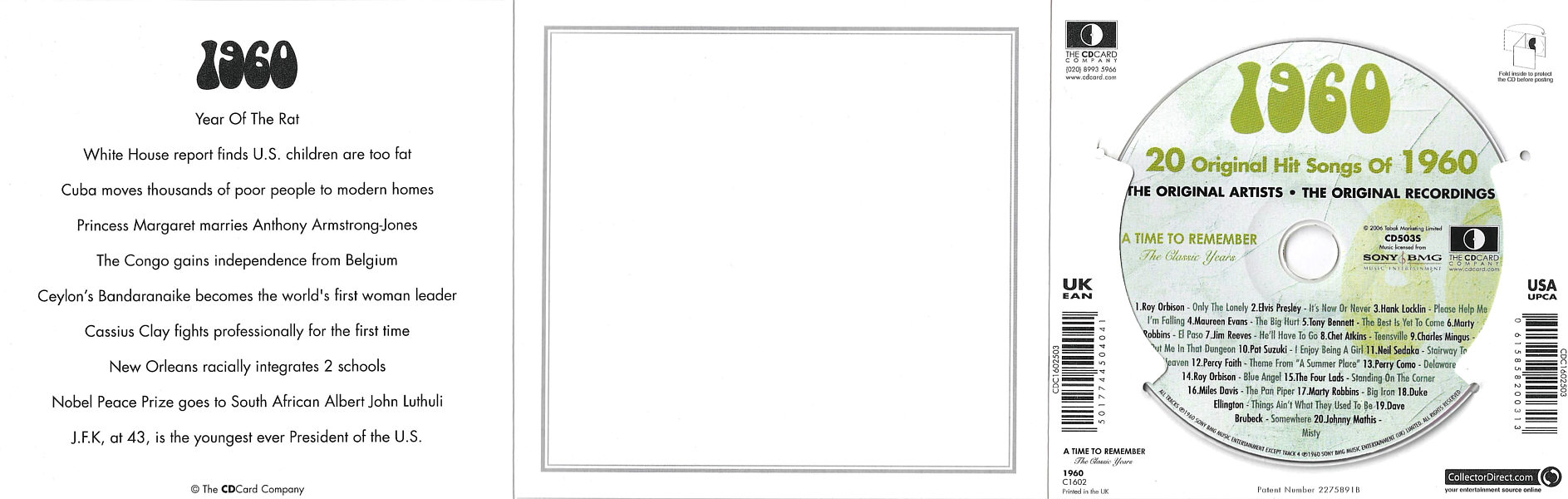 A Time To Remember - The Classic Years 1960 - UK 2006 - Sony / BMG Music Entertainment / CD Card Company CD503S - Elvis Presley Various Artist CD