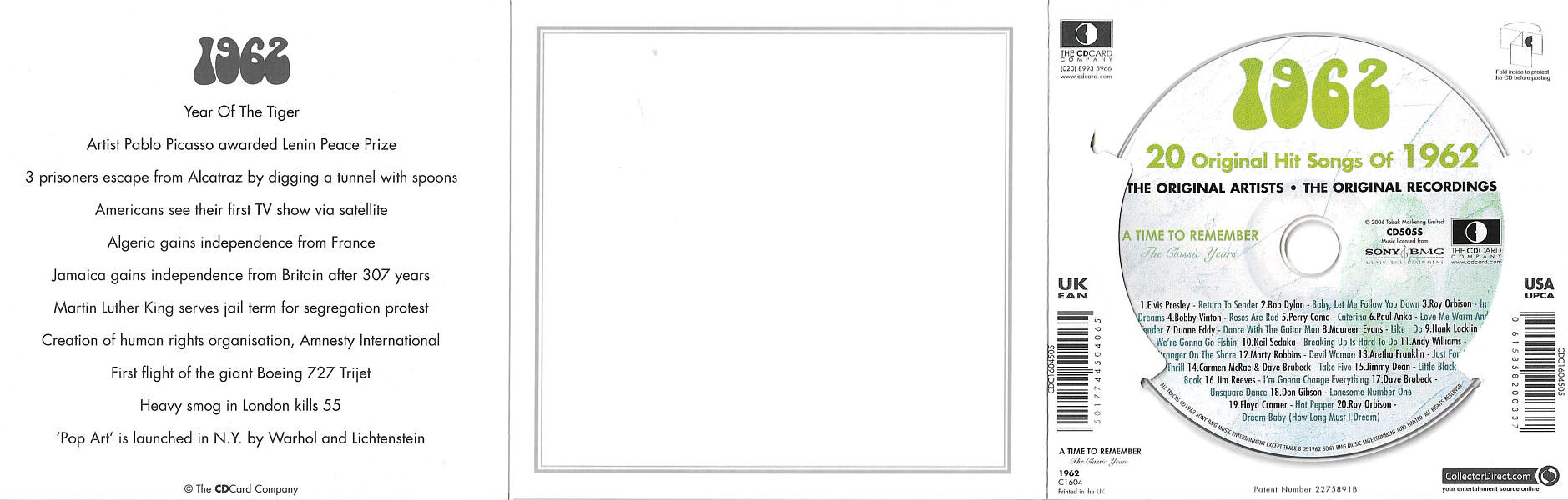 A Time To Remember - The Classic Years 1962 - UK 2006 - Sony / BMG Music Entertainment / CD Card Company CD505S - Elvis Presley Various Artist CD