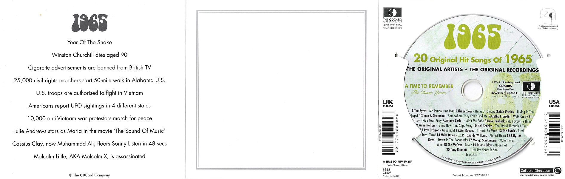 A Time To Remember - The Classic Years 1965 - UK 2006 - Sony / BMG Music Entertainment / CD Card Company CD508S - Elvis Presley Various Artist CD