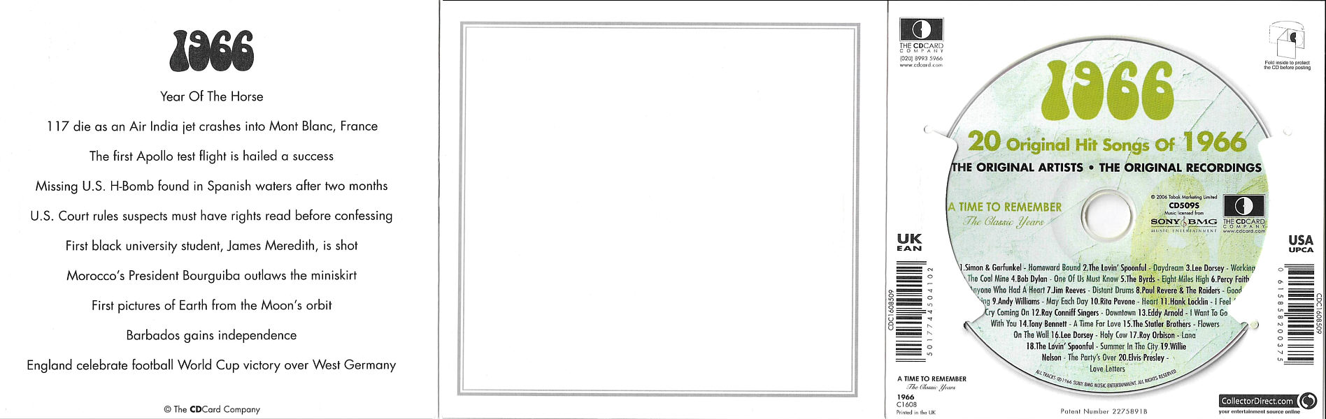 A Time To Remember - The Classic Years 1966 - UK 2006 - Sony / BMG Music Entertainment / CD Card Company CD509S - Elvis Presley Various Artist CD