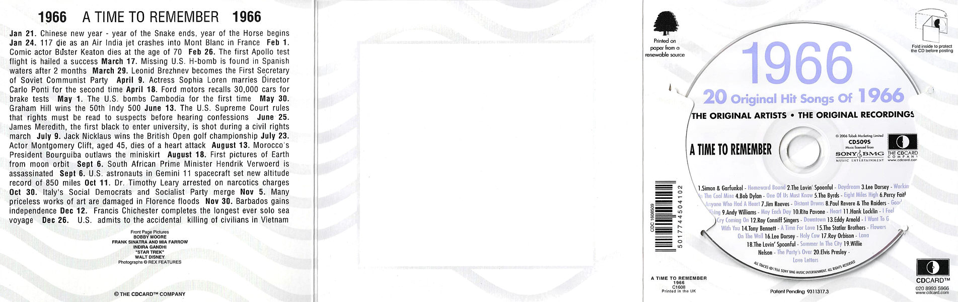 A Time To Remember - The Classic Years 1966 - UK 2006 - Sony / BMG Music Entertainment / CD Card Company CD509S - Elvis Presley Various Artist CD