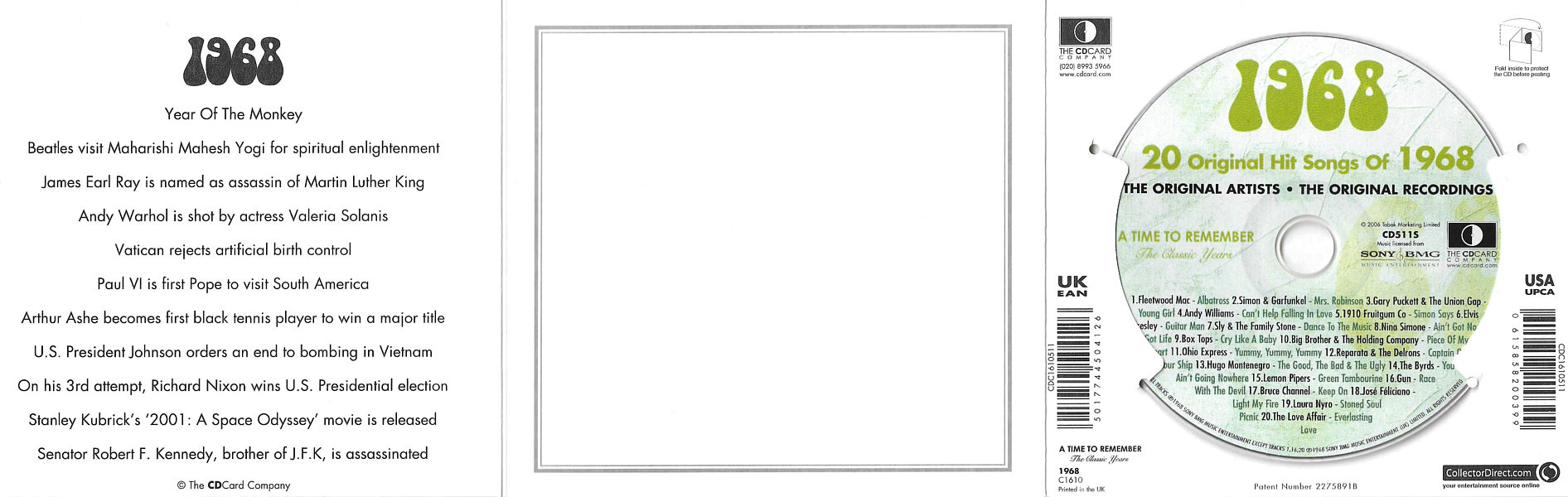 A Time To Remember - The Classic Years 1968 - UK 2006 - Sony / BMG Music Entertainment / CD Card Company CD511S - Elvis Presley Various Artist CD