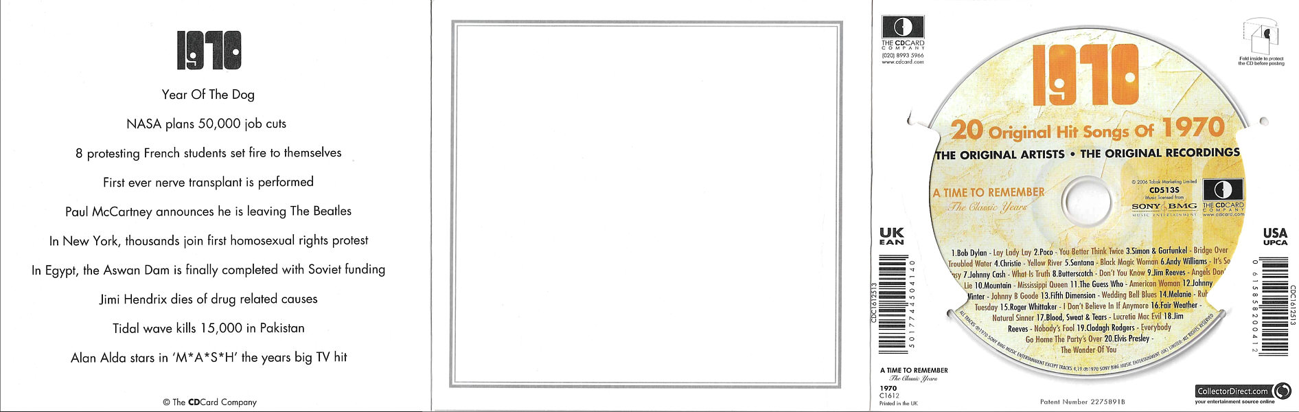 A Time To Remember - The Classic Years 1970 - UK 2006 - Sony / BMG Music Entertainment / CD Card Company CD513S - Elvis Presley Various Artist CD