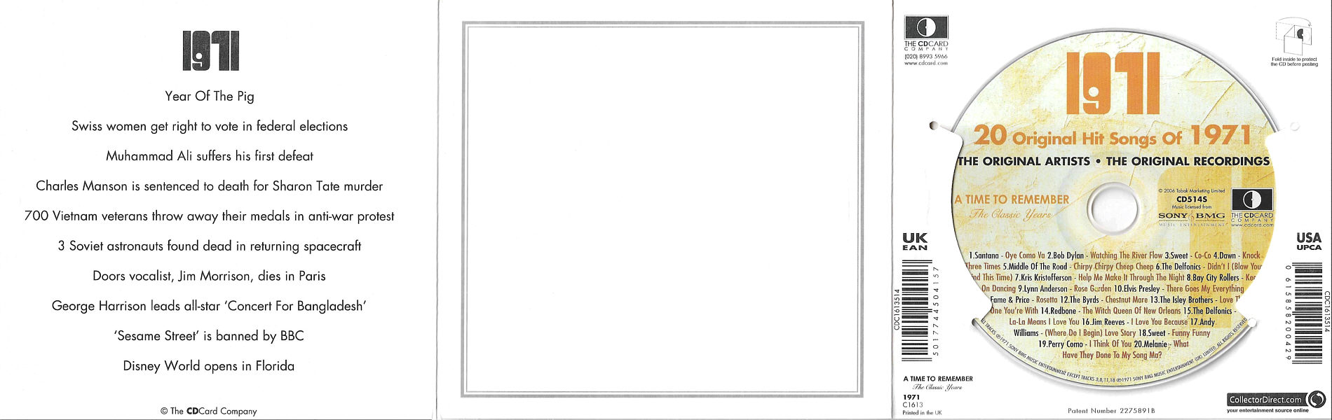 A Time To Remember - The Classic Years 1971 - UK 2006 - Sony / BMG Music Entertainment / CD Card Company CD514S - Elvis Presley Various Artist CD