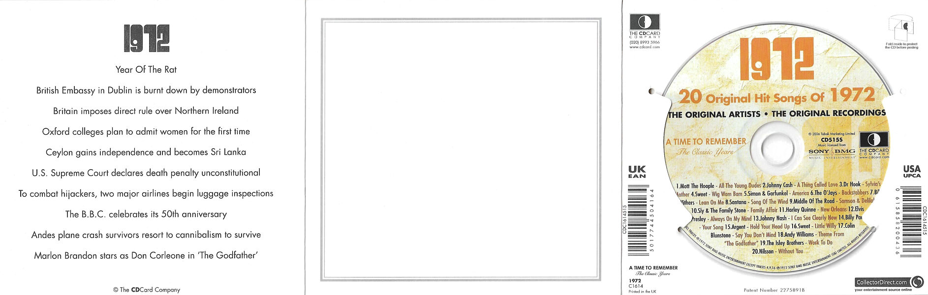 A Time To Remember - The Classic Years 1972 - UK 2006 - Sony / BMG Music Entertainment / CD Card Company CD515S - Elvis Presley Various Artist CD