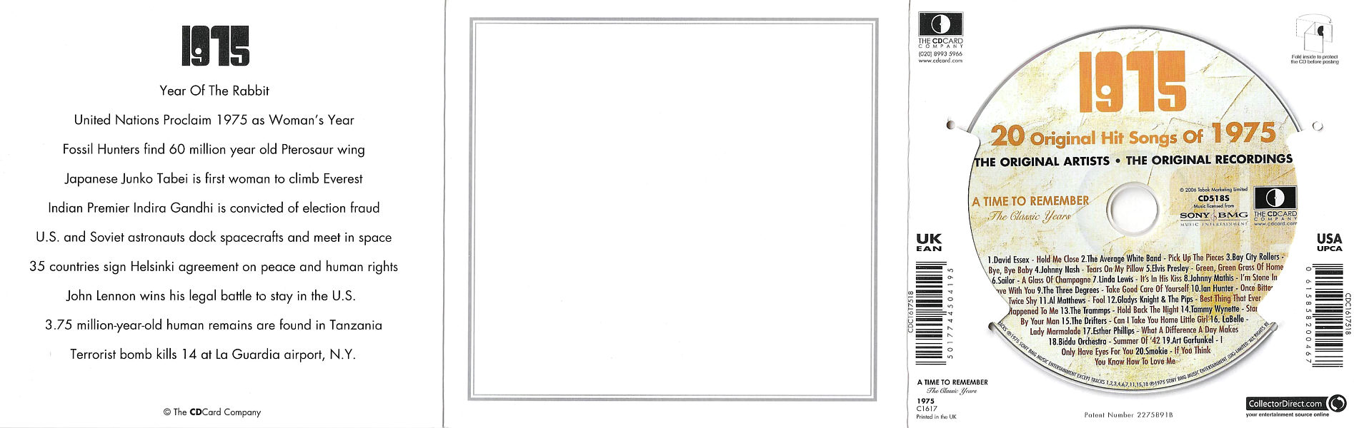 A Time To Remember - The Classic Years 1975 - UK 2006 - Sony / BMG Music Entertainment / CD Card Company CD518S - Elvis Presley Various Artist CD