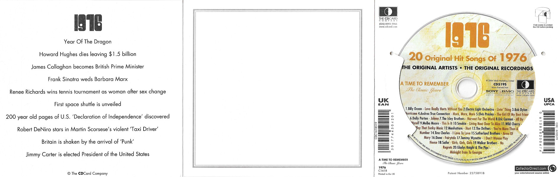 A Time To Remember - The Classic Years 1976 - UK 2006 - Sony / BMG Music Entertainment / CD Card Company CD519S - Elvis Presley Various Artist CD