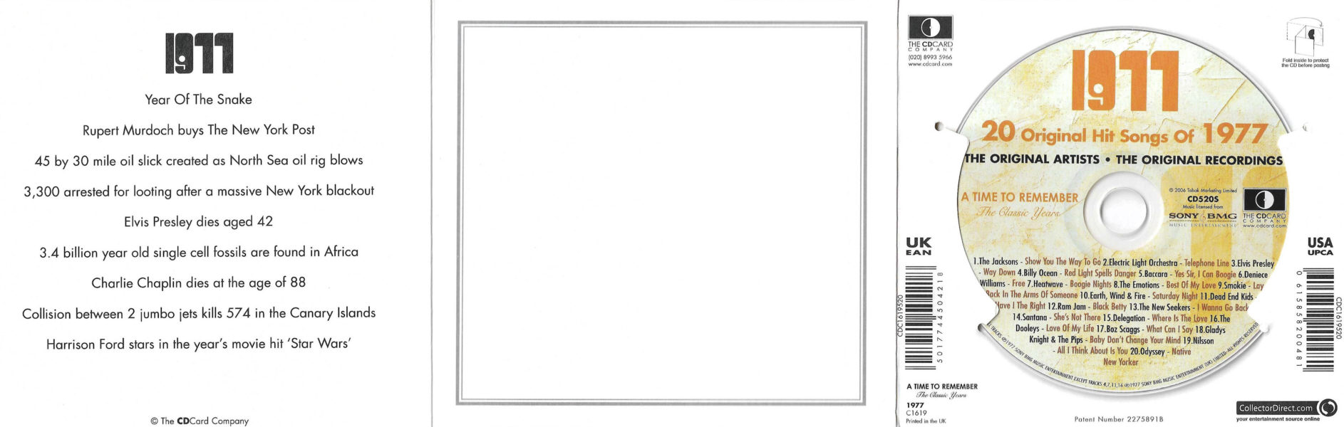 A Time To Remember - The Classic Years 1977 - UK 2006 - Sony / BMG Music Entertainment / CD Card Company CD520S - Elvis Presley Various Artist CD