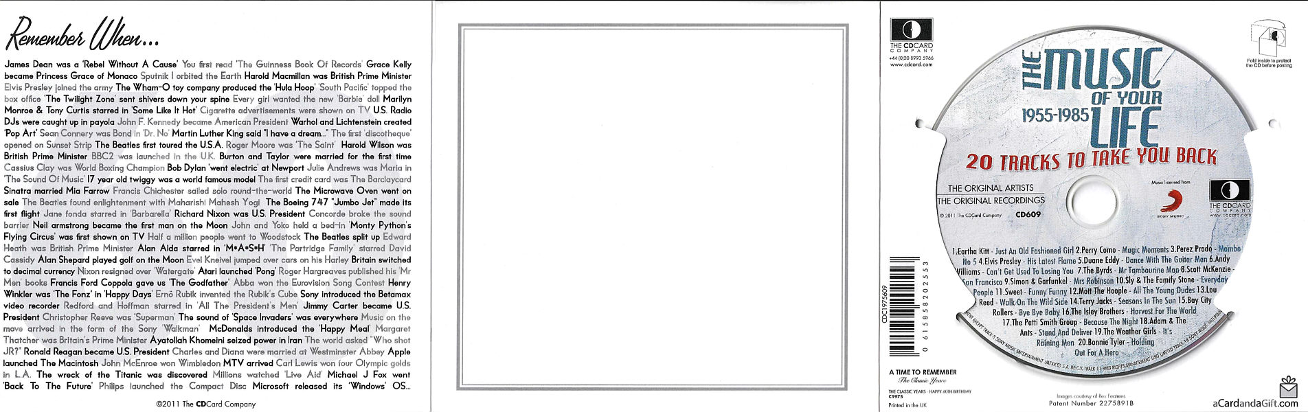 Happy 60th - The Music Of Your Life 1955-1985- UK 2011 - Sony Music  / CD Card Company CD609 - Elvis Presley Various Artist CD