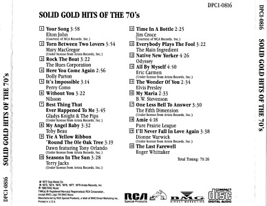 Solid Gold Hits Of The 70's - USA 1988 - BMG DPC1-0816 - Elvis Presley Various Artist CD