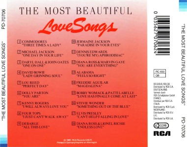 The Most Beautiful Love Songs - Japan 1985 - RCA PD-70706