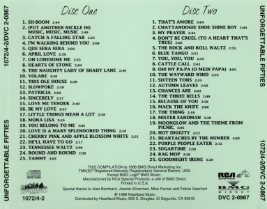 Unforgettable Fifties - USA 1998 - BMG Direct 1072/4-2